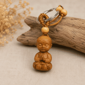 Porte-clés Petit Moine en bois – Symbole de sérénité