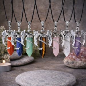 Pendentif Dragon & Pierre Naturelle – Talisman de Protection et de Force