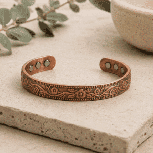 Bracelet en Cuivre avec 6 Aimants - Fleurs - 1cm