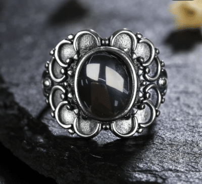 Bague en Argent et Agate noire (EU59 US9)