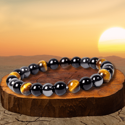 Bracelet triple protection - Œil de Tigre, Obsidienne et Hématite