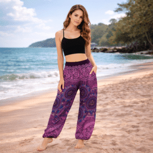 Pantalon de Yoga Boho - Mauve et motifs