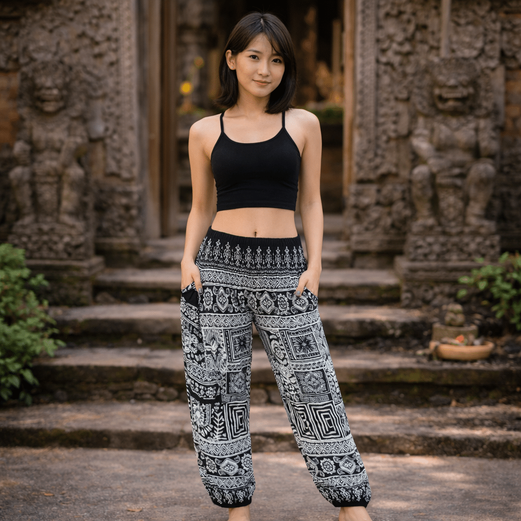 Pantalon de Yoga Boho - Noir et blanc