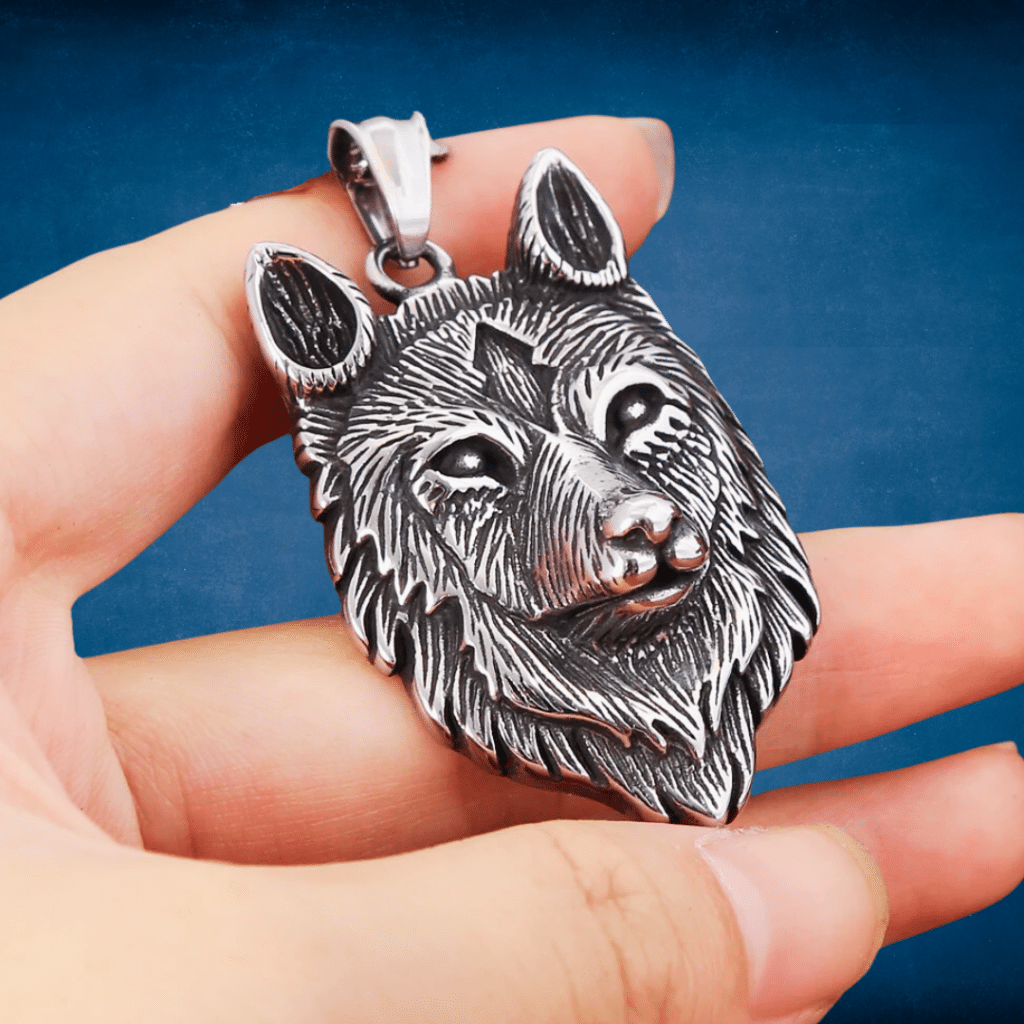 Pendentif Tête De Loup Noir Sur Chaîne Métal - Style Viking - Longueur ~40 Cm - Sans Pierre