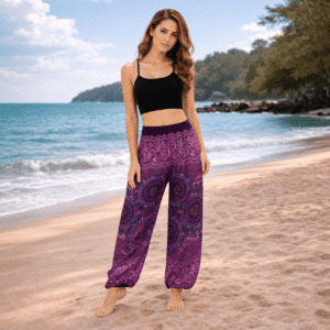 Pantalon de Yoga Boho - Mauve et motifs