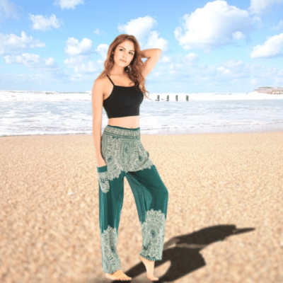 Pantalon de Yoga Boho - Vert et motifs