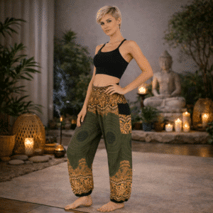 Pantalon de Yoga Boho - Vert et motifs