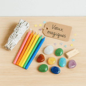 Pack rituel enchanté pour enfants – Vœux magiques - (7 bougies, 7 pierres)