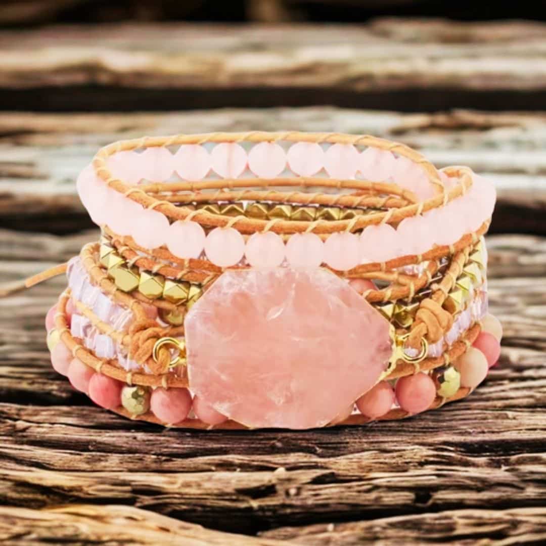 Bracelet wrap 5 tours – Quartz Rose