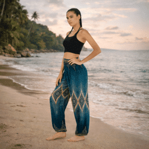 Pantalon de Yoga Boho - Bleu et losanges