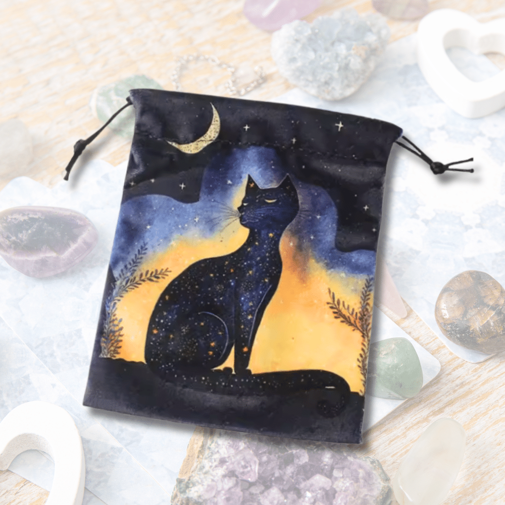 Pochette "Chat noir sous la lune et les étoiles" – Vision nocturne
