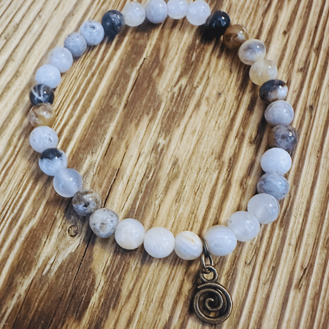 Bracelet Agate Bambou & Spirale bronze – 6 mm