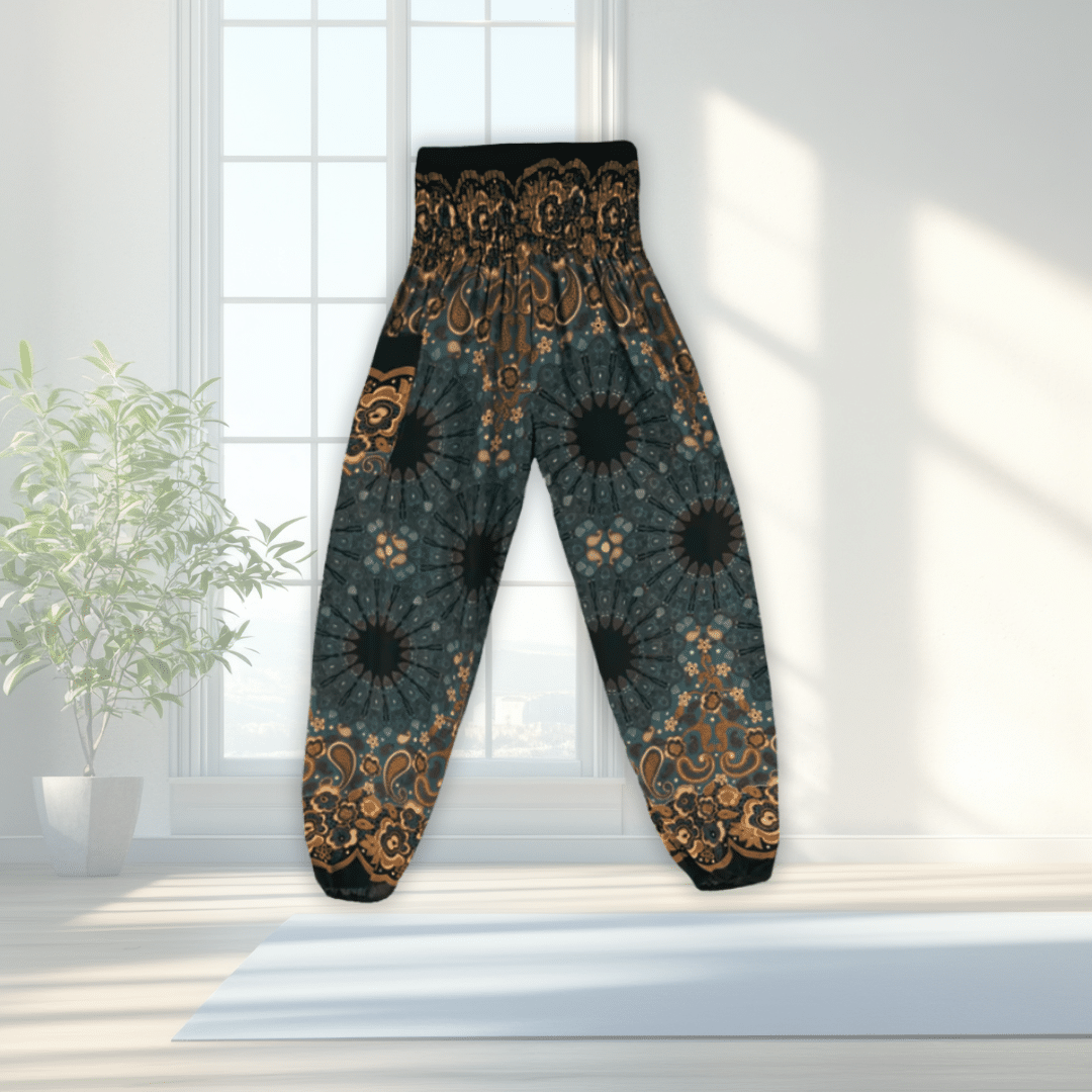 Pantalon de Yoga Boho - Mandalas bleu et brun