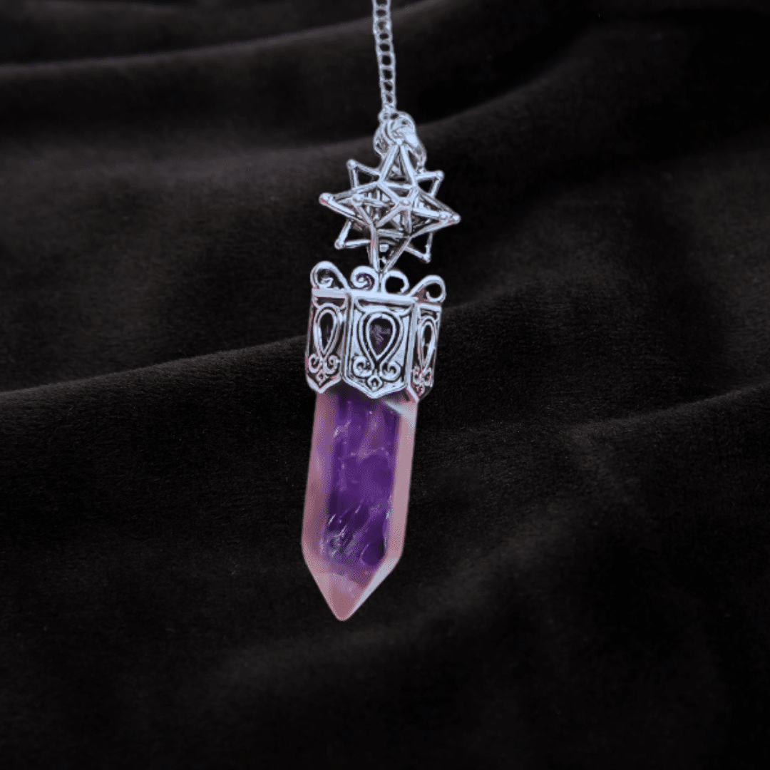 Pendule Améthyste – Pointe facettée & étoile Merkaba