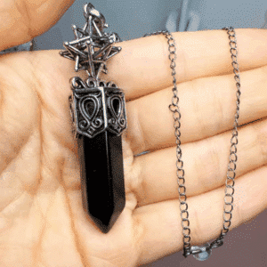 Pendule Obsidienne – Pointe facettée & étoile Merkaba