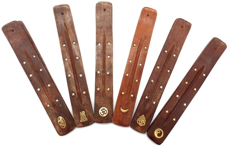 Porte-encens en bois avec incrustations – 25,5 cm (Inde)