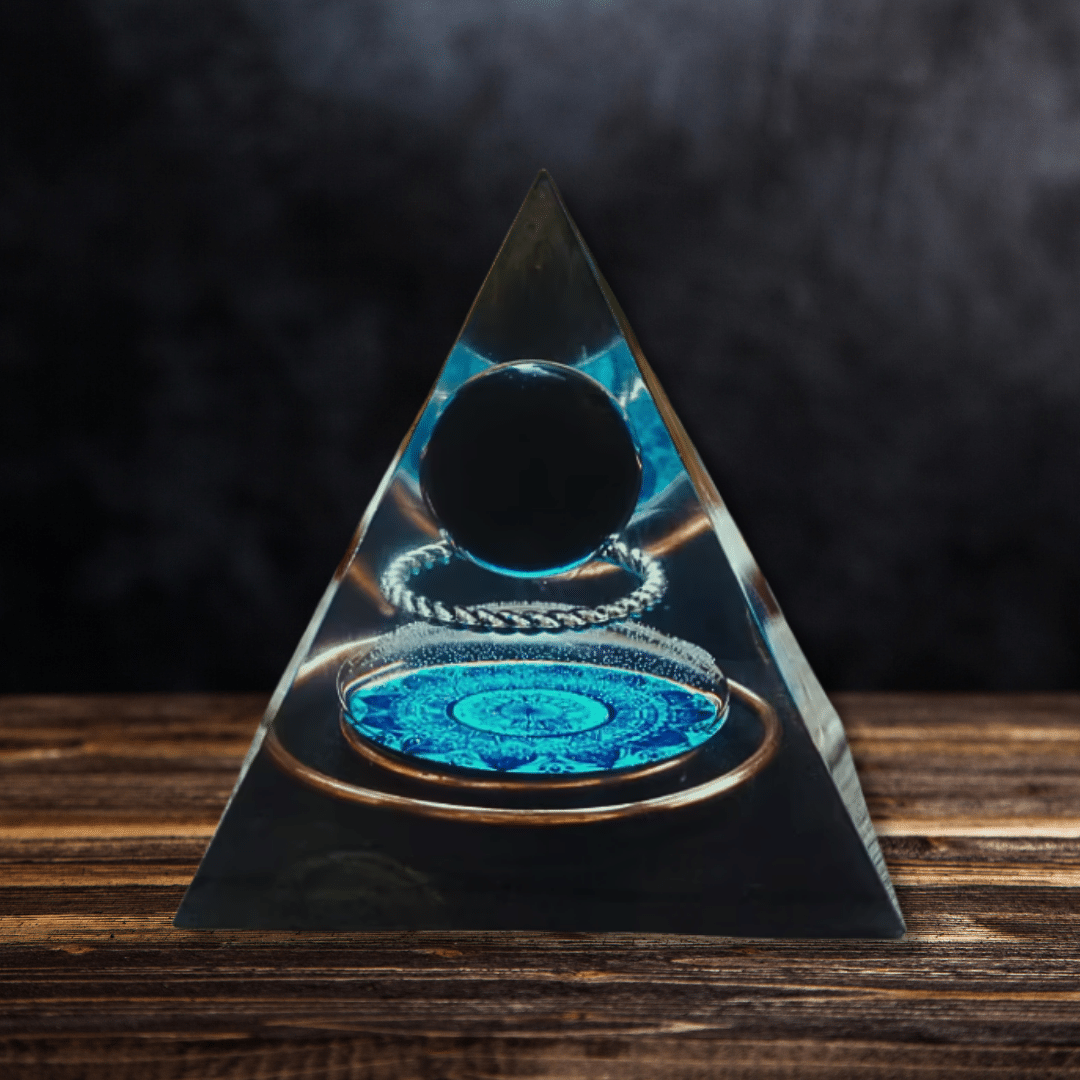 Pyramide « Obsidienne & Mandala – Protection & Recentrage » – 6 cm