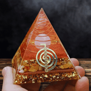 Pyramide « Quartz rose & Jaspe orangé – Douceur & Ancrage » – 8 cm