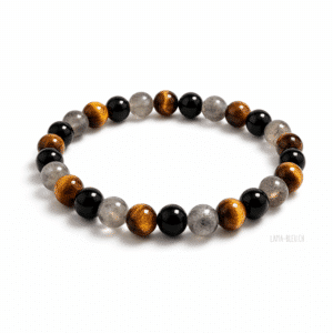 Bracelet Labradorite • Œil de Tigre • Tourmaline – perles 8 mm