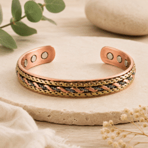 Bracelet en cuivre magnétique tressé – 6 aimants • ajustable