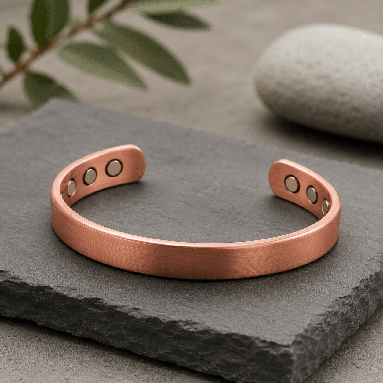 Bracelet en cuivre magnétique – 6 aimants, finition brossée, ajustable - 8mm