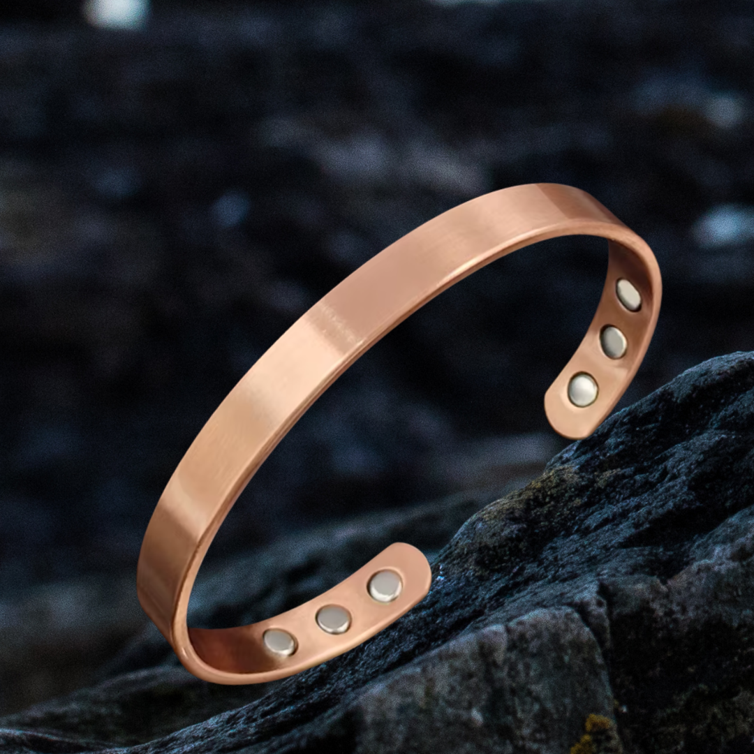 Bracelet en cuivre magnétique – 6 aimants, finition brossée, ajustable