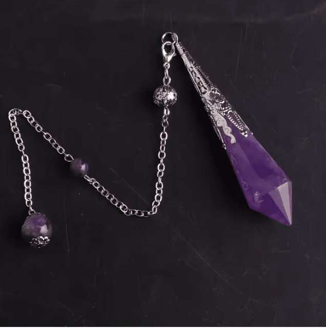 Pendule en Améthyste – Colonne hexagonale (argenté)