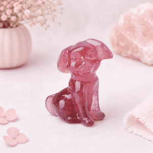 Chien en Quartz Fraise – Amour & Joie du cœur