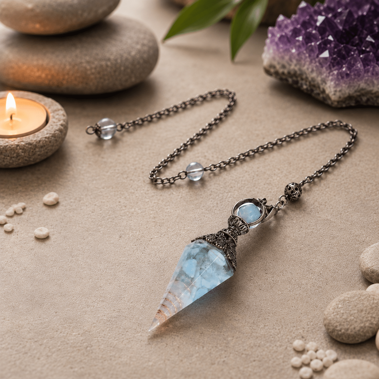 Pendule Orgonite Aigue-Marine – Radiesthésie & Équilibre