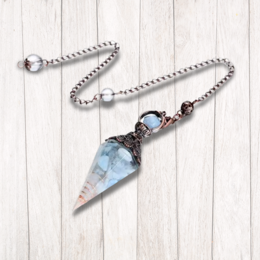 Pendule Orgonite Aquamarine – Résine & Cuivre
