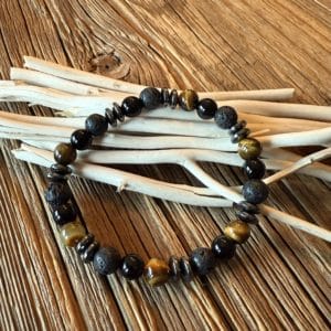 Bracelet “Force & Protection” – Oeil de Tigre, Hématite & Pierre de Lave (8 mm – 21 cm)
