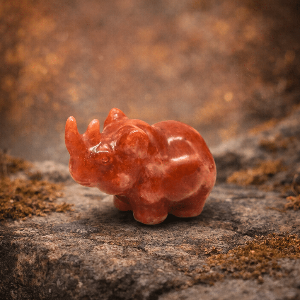 Rhinocéros en Agate Rouge – Force & Stabilité