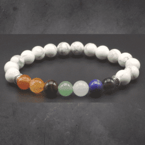 Bracelet Howlite Blanche & 7 Chakras – Perles 8 mm