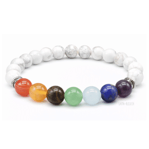 Bracelet Howlite Blanche & 7 Chakras – Perles 8 mm
