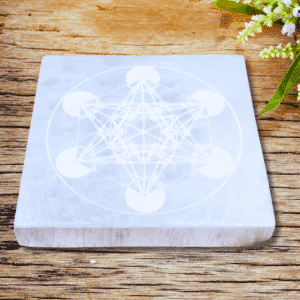 Plaque en Sélénite – Cube de Métatron 10 cm (Carrée)