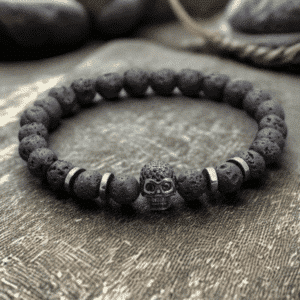 Bracelet Protection – Pierre de Lave & Tête de Mort