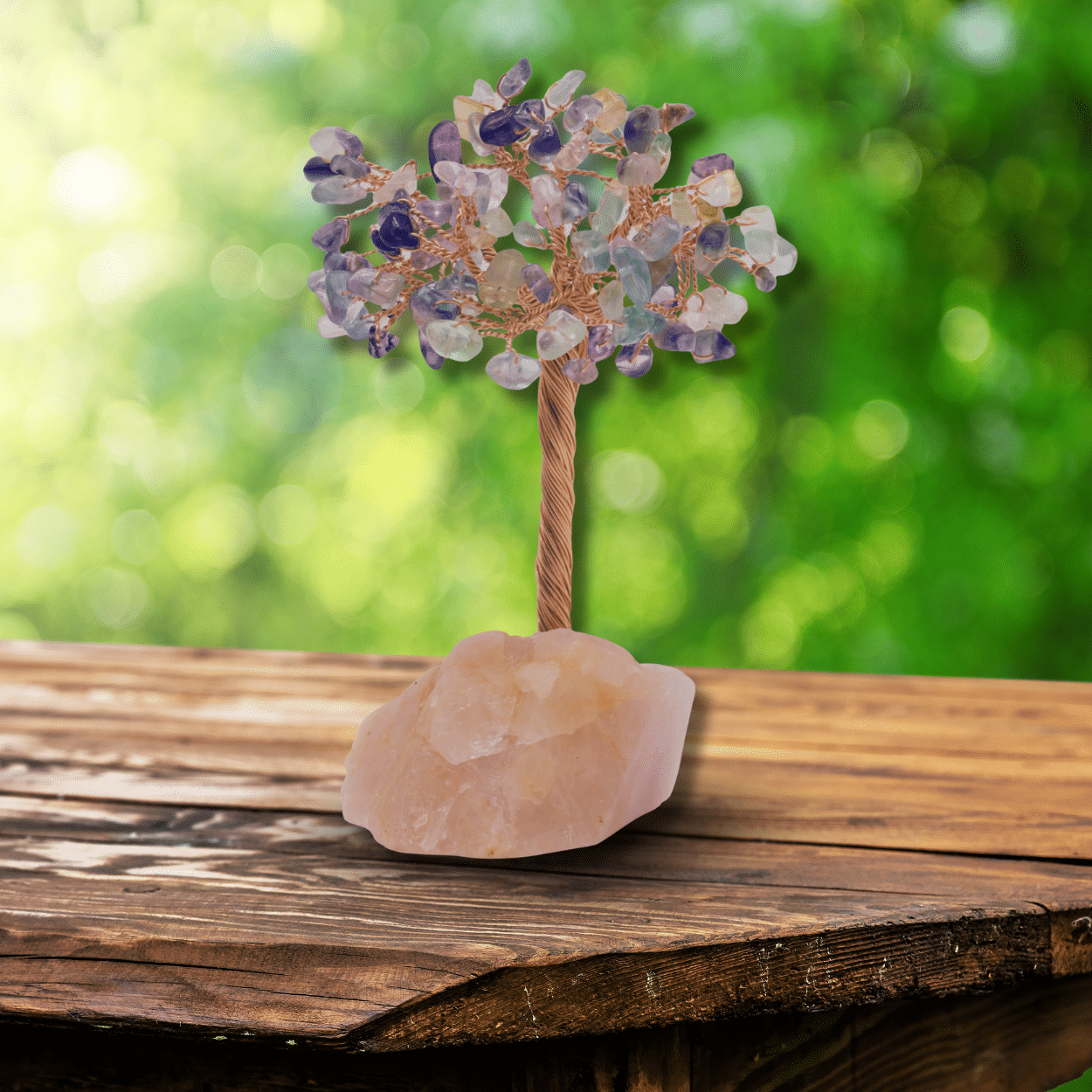 Arbre du Bonheur – Fluorite & Quartz Rose – 14 cm