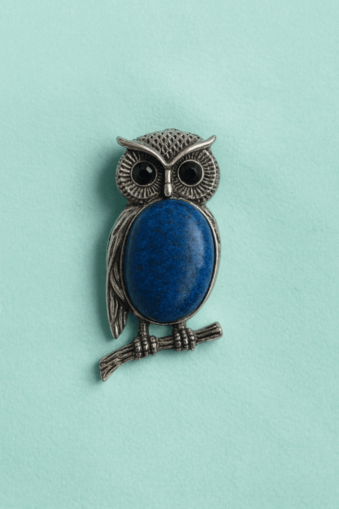 Broche Hibou En Lapis-lazuli Naturel - Idéal Cadeau, Fournie Avec Pochette Organza, Neuf Avec étiquettes