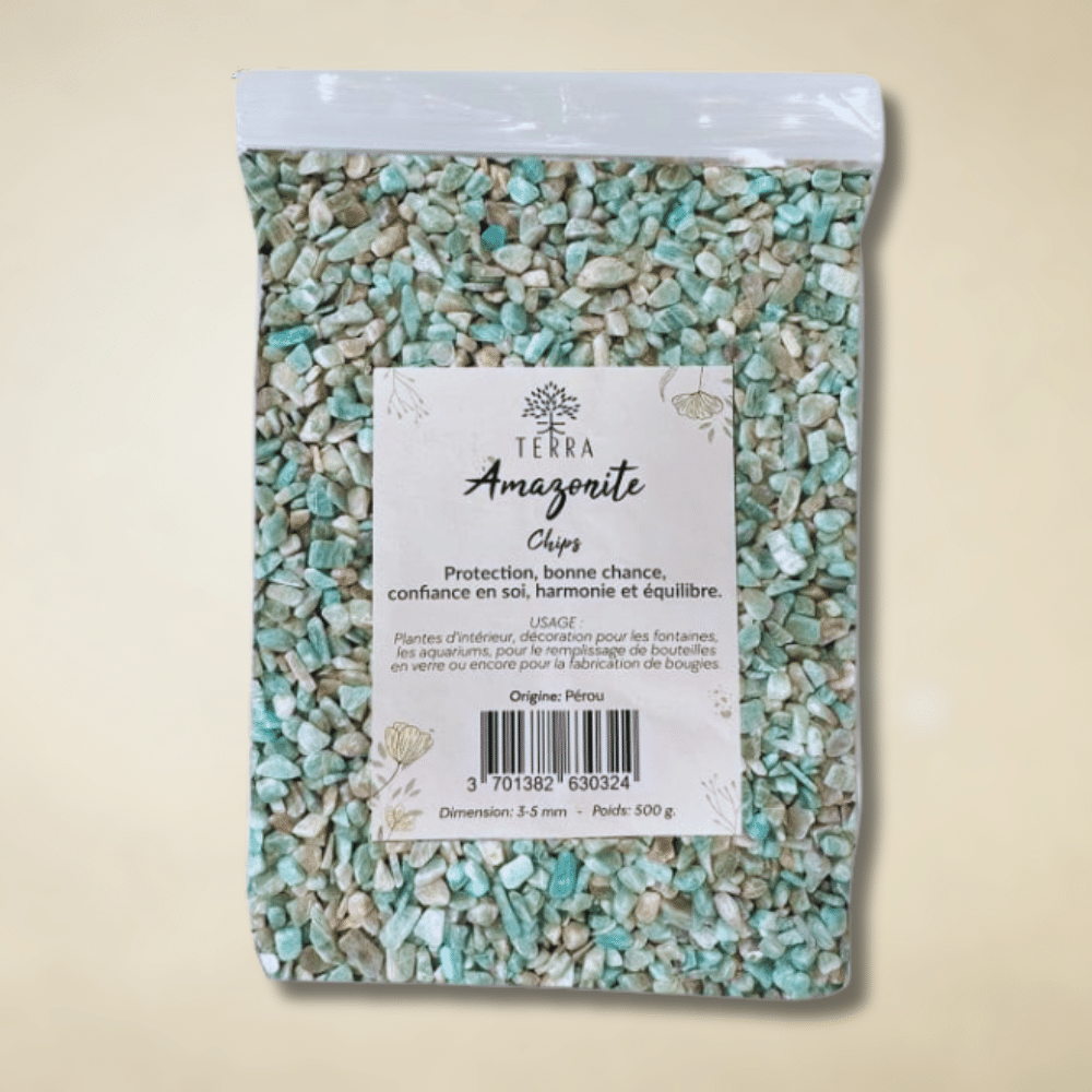 Amazonite du Pérou – Chips de pierres naturelles (2–4 mm) – 500 g
