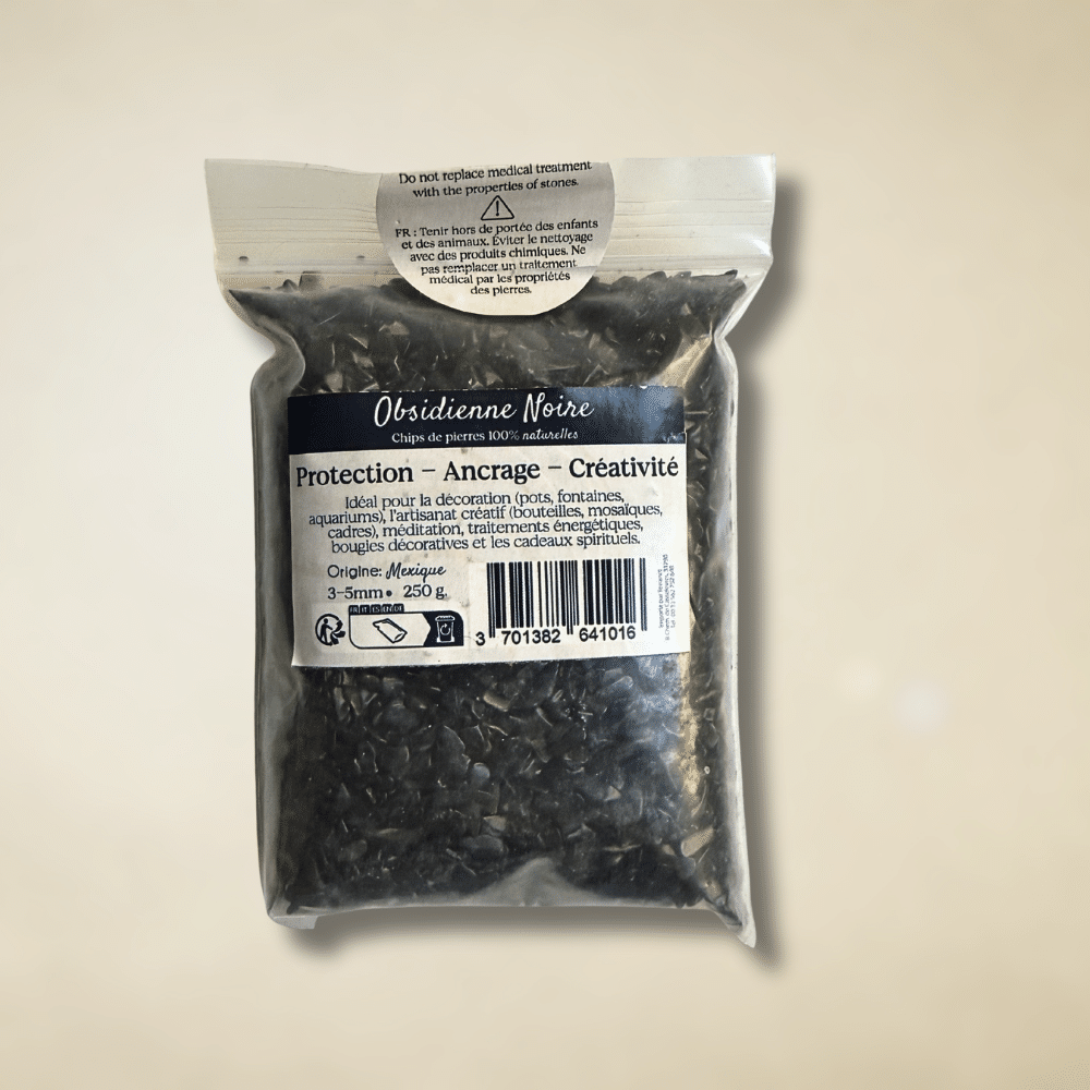 Obsidienne Noire du Mexique – Chips de pierres naturelles (3–5 mm) – 250 g