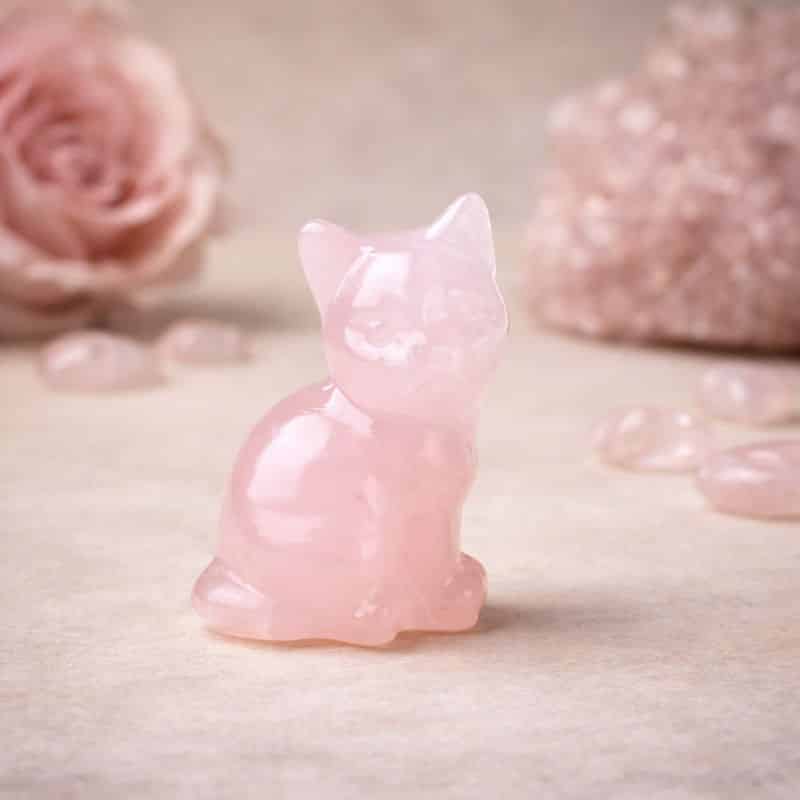 Chat en Quartz Rose – Tendresse & Harmonie