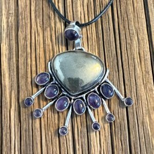 Pendentif Pyrite Apache & Améthyste – Argent 925 (pièce unique)