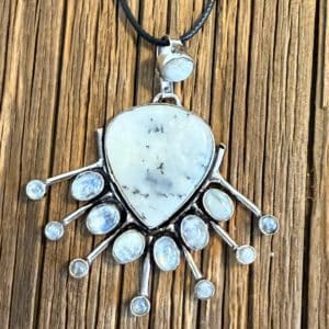 Pendentif Opale Dendritique & Pierre de Lune – Argent 925 (pièce unique)