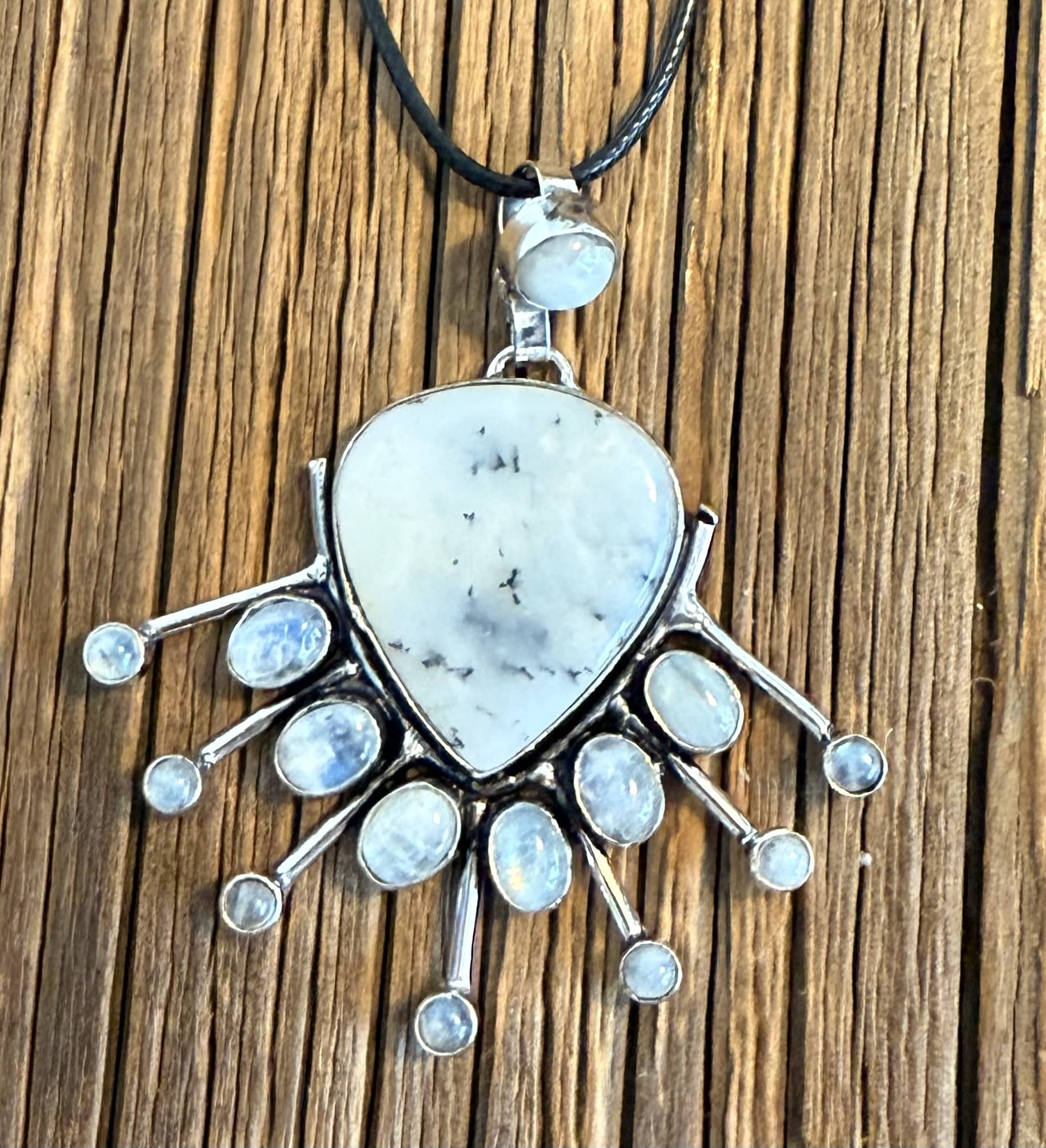 Pendentif Opale Dendritique & Pierre de Lune – Argent 925 (pièce unique)