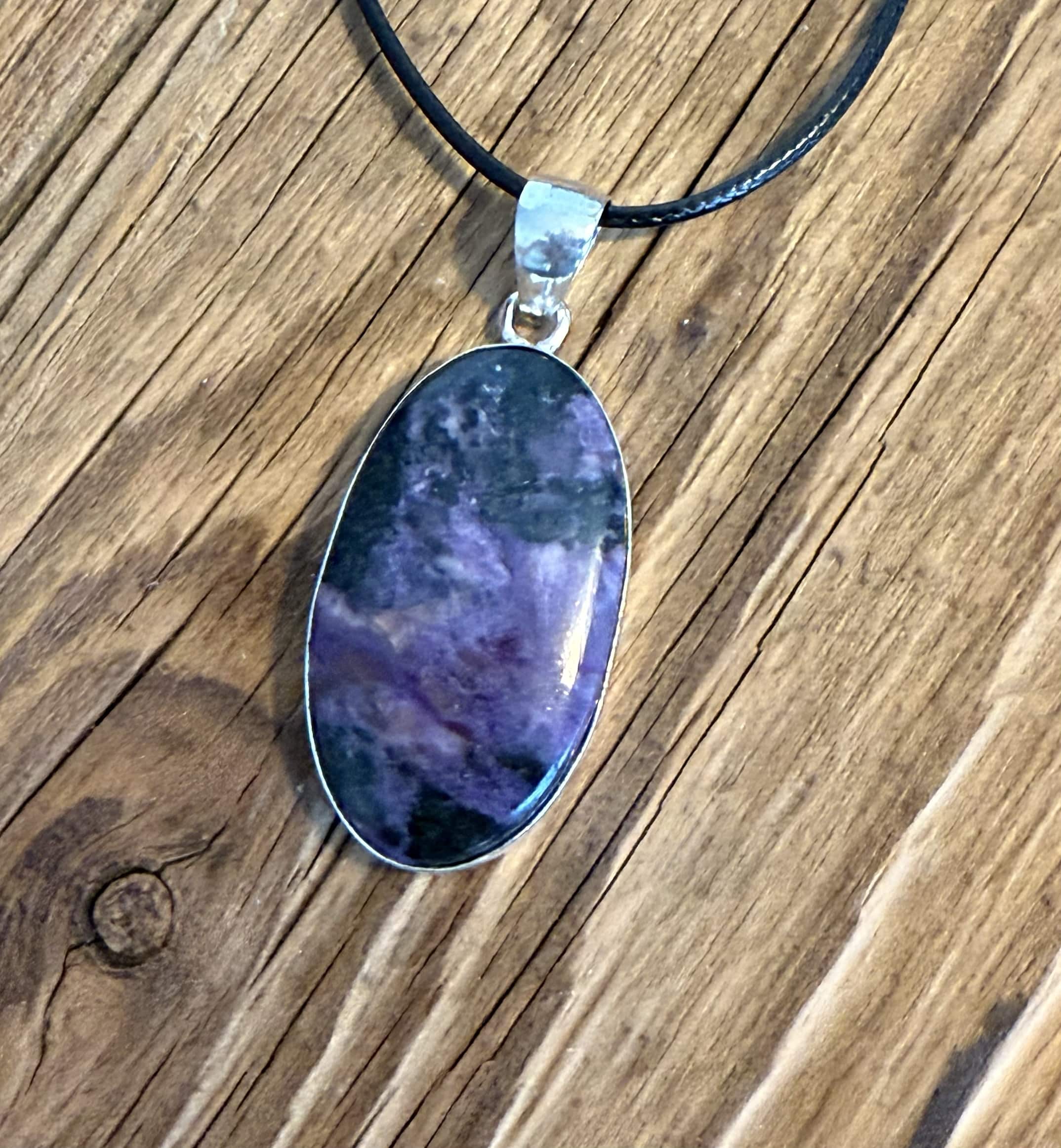 Pendentif Charoïte – Argent 925 (pièce unique)