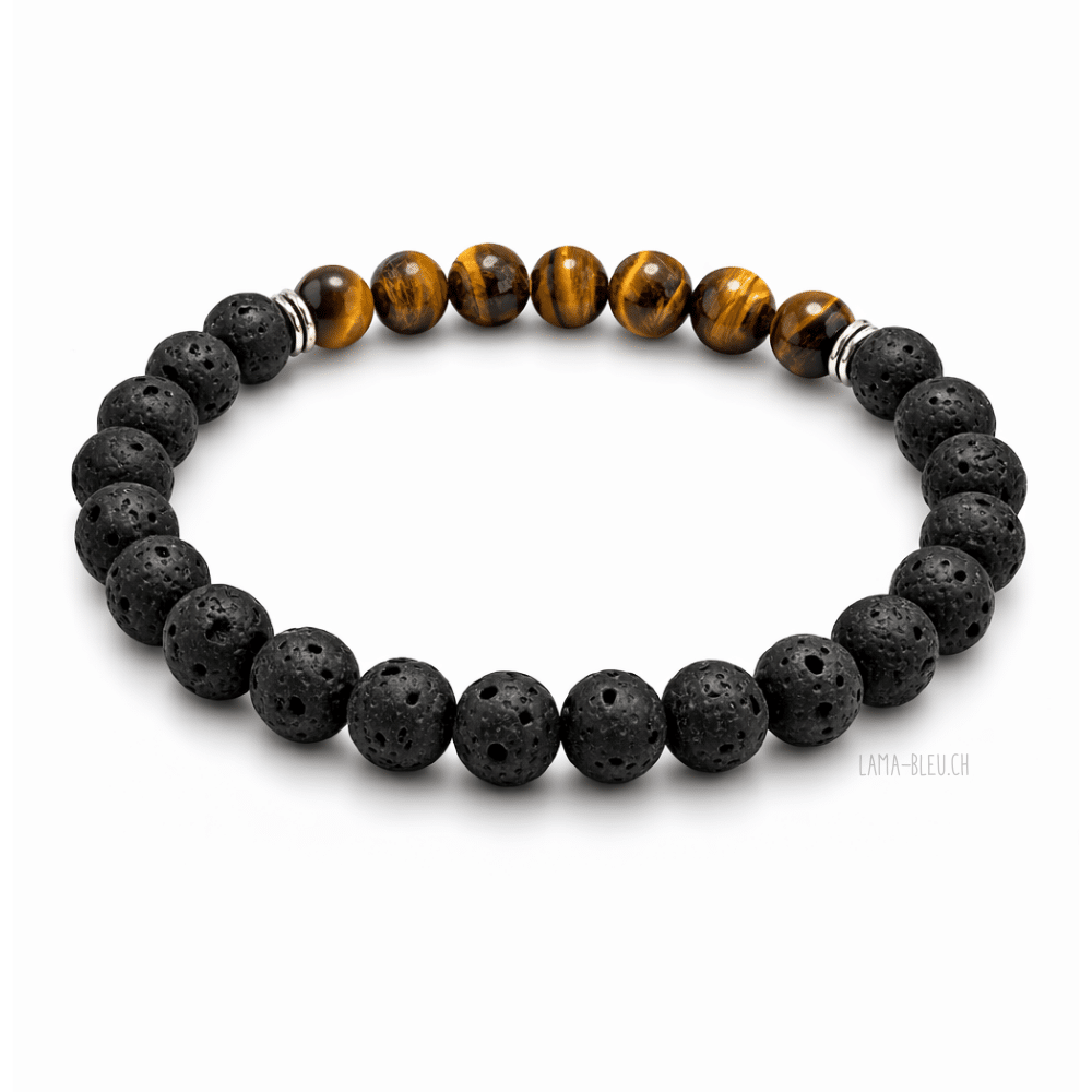 Bracelet Énergie – Pierre de lave & Œil de tigre - 8mm