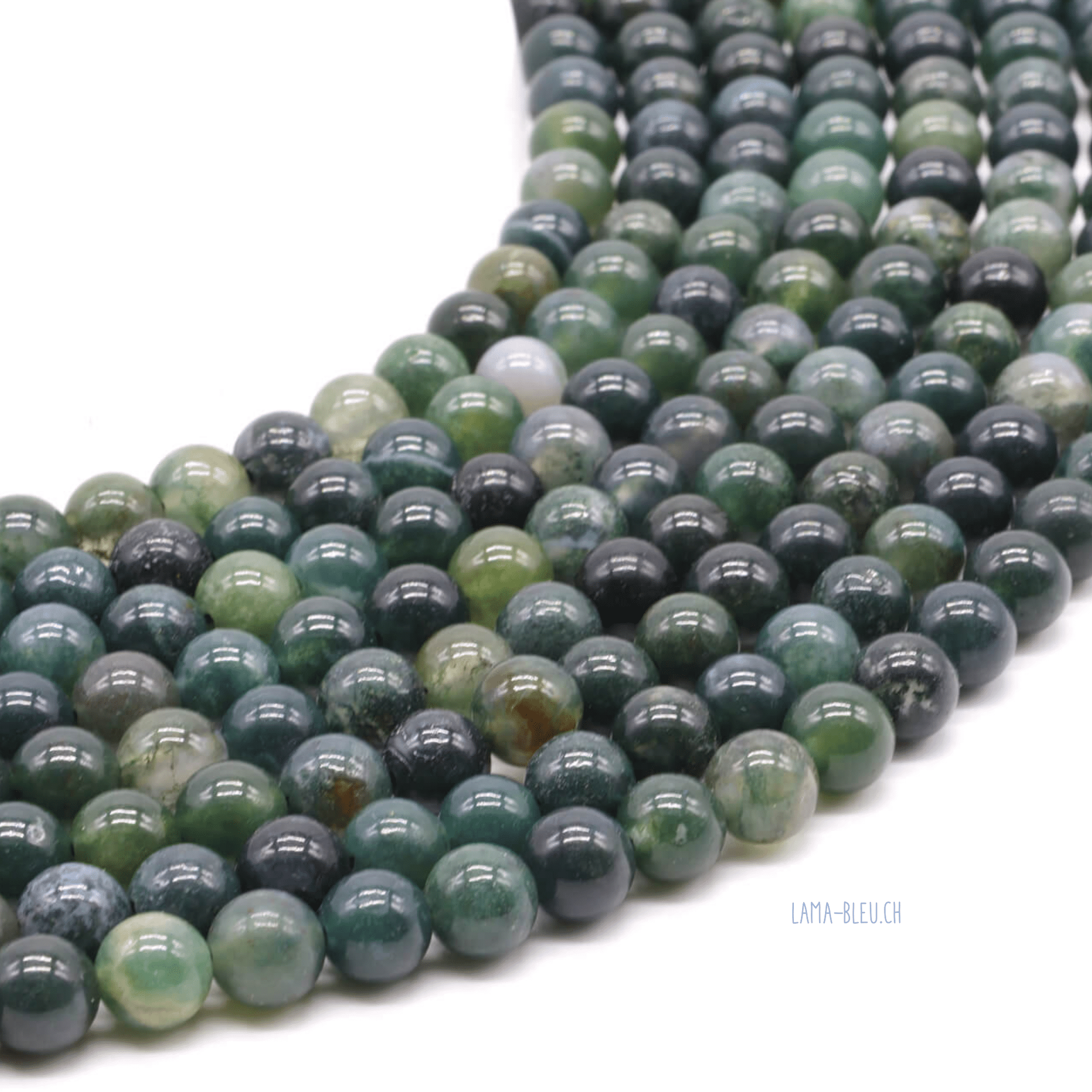 Perles Agate Mousse 6 mm – Fil 40 cm