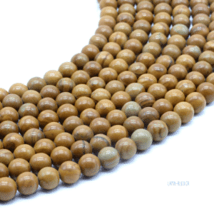 Perles Bois Fossile 6 mm – Fil 40 cm