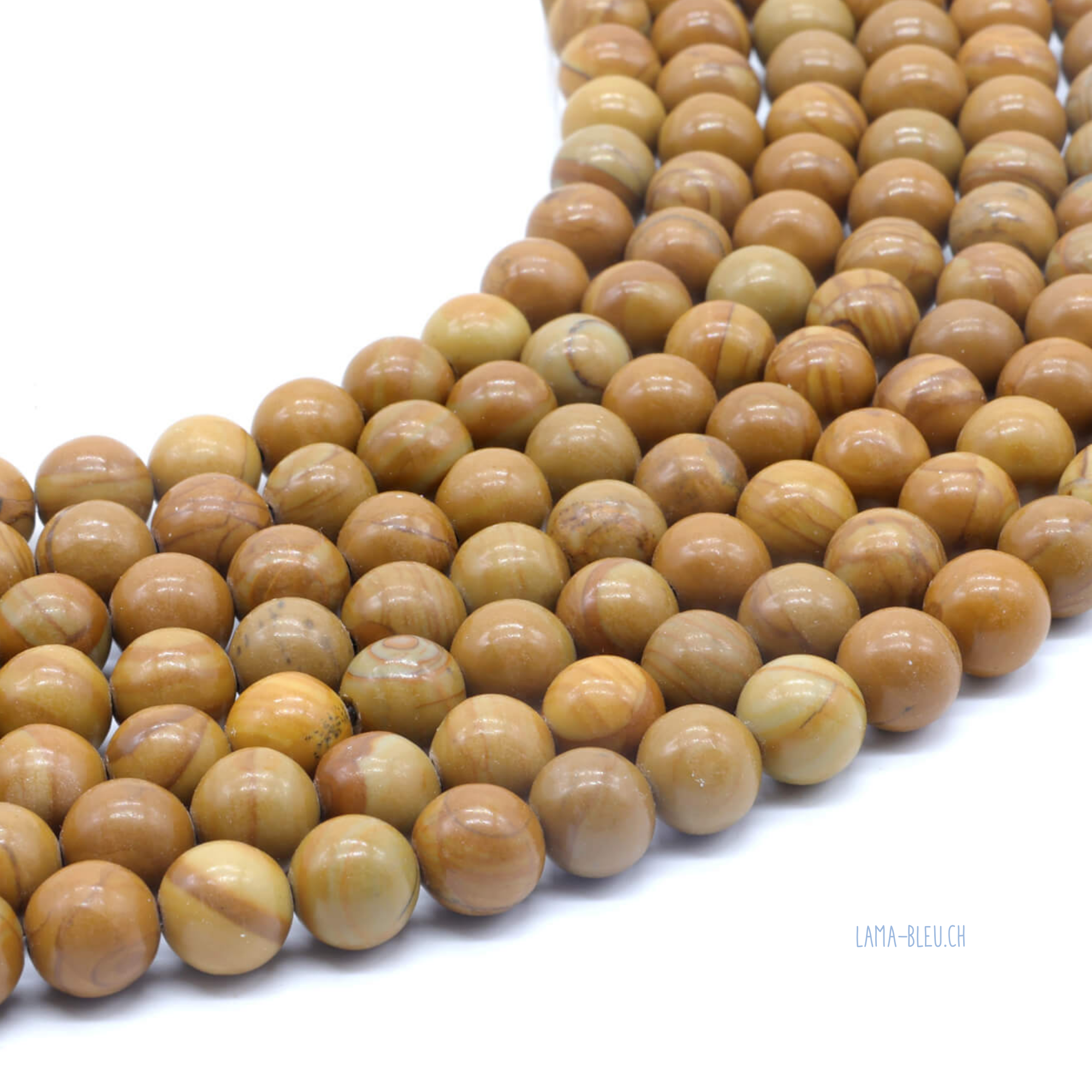 Perles Bois Fossile 8 mm – Fil 40 cm