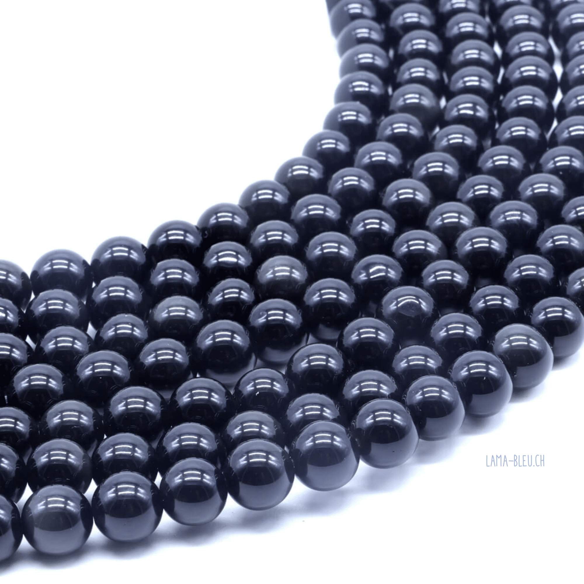 Perles Obsidienne Noire Dorée 8 mm – Fil 40 cm